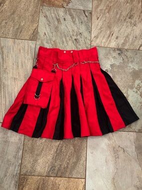 Red & Black Sugar Britches Pleated Utility Skirt with Chain Detail